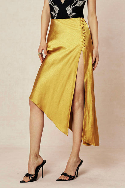 Satijne Split Rok met Knoopdetails