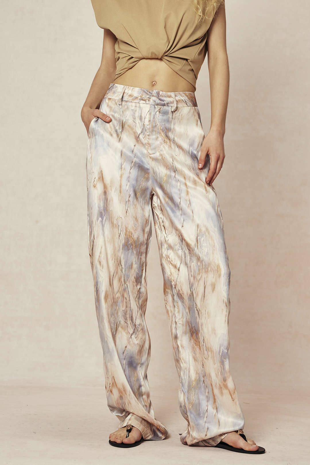 Marmer Look High Waist Broek